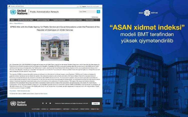 "ASAN xidmət indeksi" modeli BMT tərəfindən yüksək qiymətəndirilib 