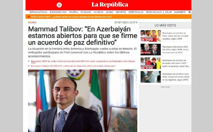 Peru mətbuatında Ermənistanın son hərbi təxribatı barədə danışılıb 