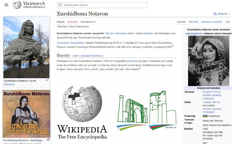 "Wikipediya"da Xurşidbanu Natəvan haqqında özbək dilində bölmə istifadəyə verilib 
