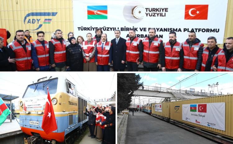 Azərbaycanda dəmir yolu ilə Türkiyəyə yardım yola salınıb 