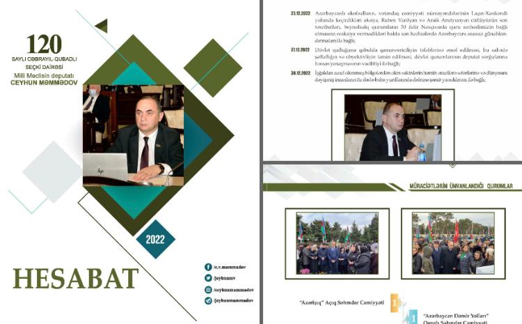 Ceyhun Məmmədovun təmsil etdiyi dairə üzrə gördüyü işlərlə bağlı hazırlanmış Hesabat jurnalı 