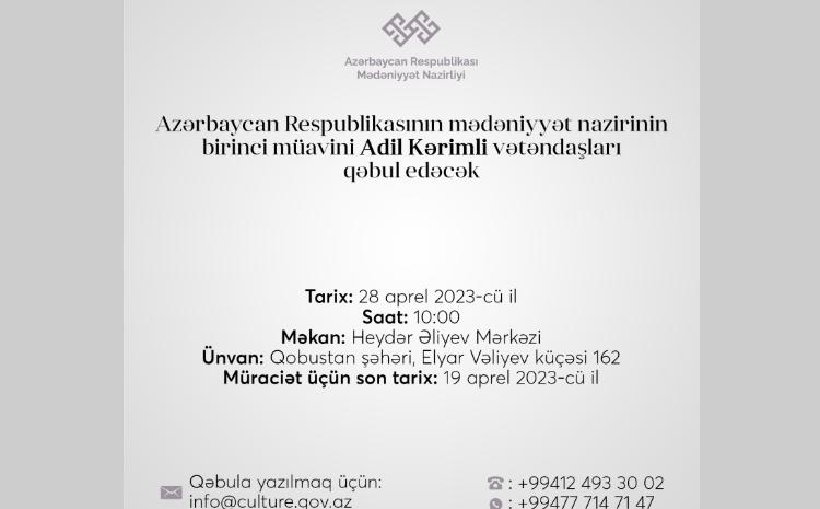 Adil Karimli, the First Deputy Minister of Culture to meet citizens in Gobustan 