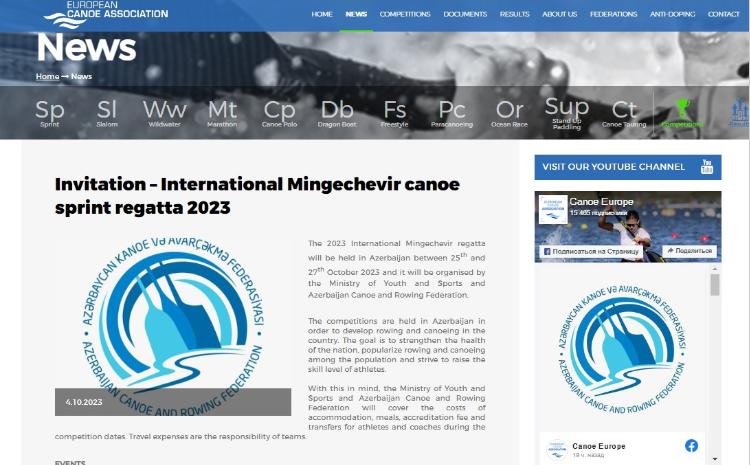 "Mingəçevir Reqatası-2023" Avropa Kanoe Assosiasiyasının təqvim planında yer alıb 