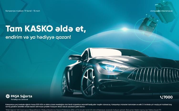 PAŞA Sığorta avtomobil sahibləri üçün "tam kasko əldə et, endirim və ya hədiyyə qazan" adlı kampaniyaya start verir 
