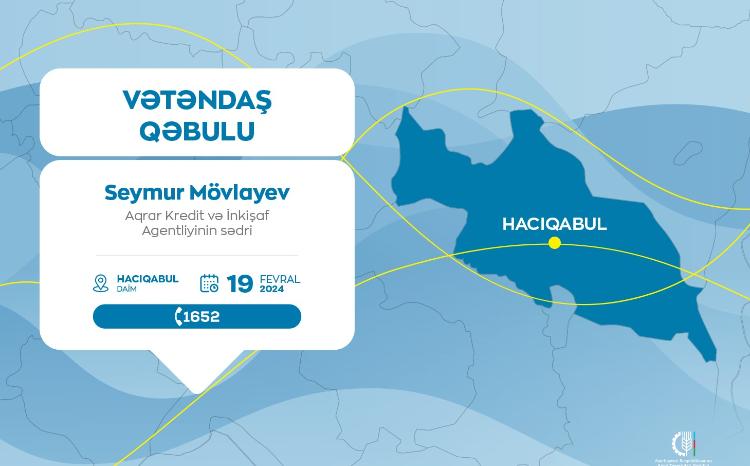 Aqrar Kredit və İnkişaf Agentliyinin sədri Seymur Mövlayev Hacıqabulda vətəndaşları qəbul edəcək 