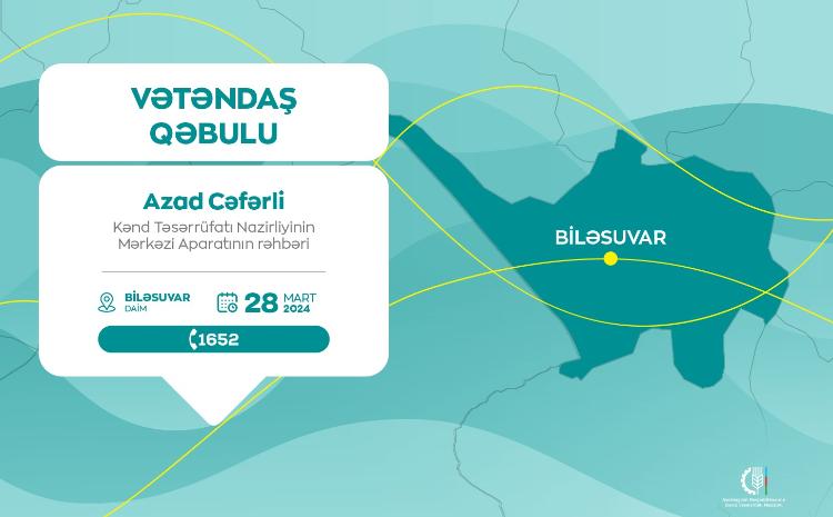 Kənd Təsərrüfatı Nazirliyinin Aparat rəhbəri Azad Cəfərli Biləsuvarda vətəndaşları qəbul edəcək 