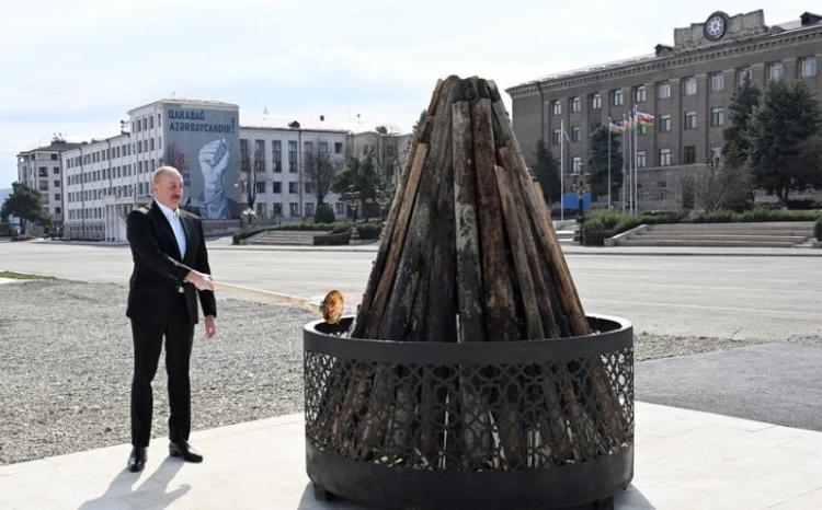Prezident Xankəndidə Novruz tonqalını alovlandırıb, xalqı təbrik edib 