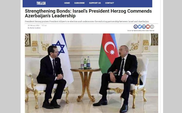 Kanada mətbuatı İsrail Prezidentinin İlham Əliyevlə bağlı fikirlərinə yer ayırıb 