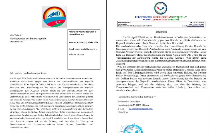 Almaniyadakı diaspor təşkilatları etiraz bəyanatı yayıblar 