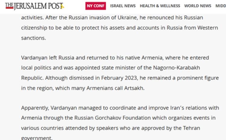 “Jerusalem Post” Vardanyandan yazdı 