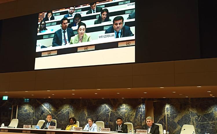 Ombudsman GANHRI-nin illik iclası çərçivəsində biznes və insan hüquqları mövzusunda tematik sessiyada çıxış edib 