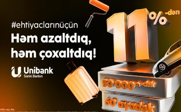 Unibank kredit faizini aşağı salıb, kredit məbləği və müddəti artırıb 