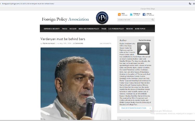 İsrailli jurnalist Vardanyanın həbsdə olmasını əsaslandırıb 