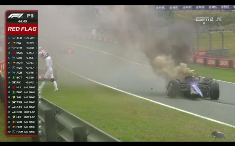 "Formula 1": ABŞ-li sürücünün avtomobili yanıb - VİDEO