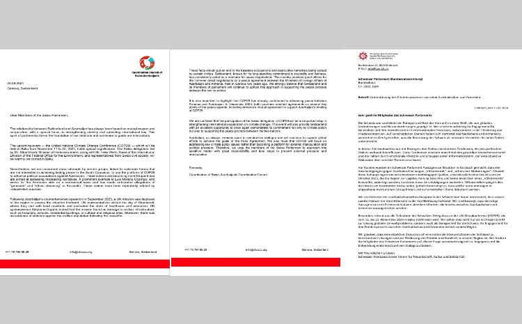 Azərbaycan diasporu İsveçrə parlamentinə bəyanat ünvanlayıb 