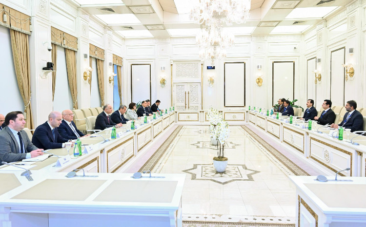 Speaker of Milli Majlis Sahiba Gafarova, Speaker of Pakistani Senate Meet 