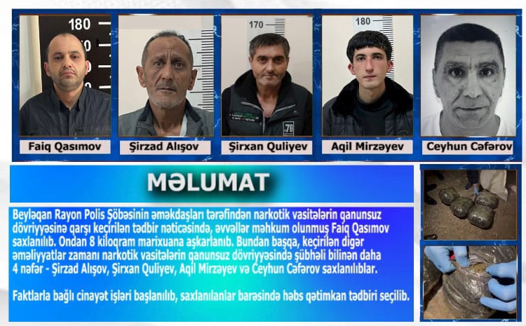 Beyləqanda saxlanılan 5 nəfərdən 9 kiloqram narkotik aşkarlanıb - VİDEO