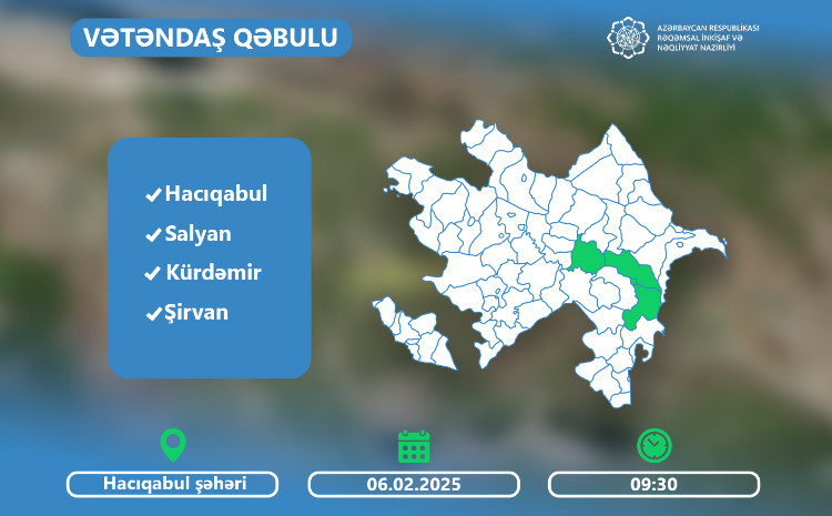 Nazir Rəşad Nəbiyev Hacıqabulda vətəndaşları qəbul edəcək 