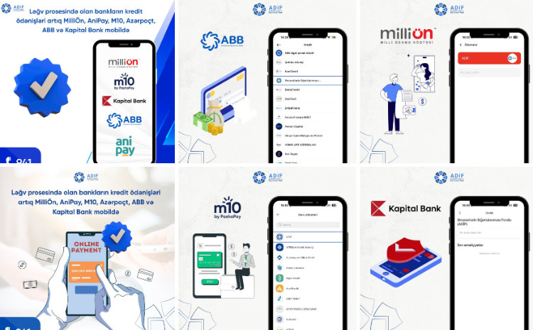 Ləğv prosesində olan bankların kredit ödənişləri artıq "MilliÖn", "AniPay", m10, "Azərpoçt", ABB və "Kapital Bank" mobildə 