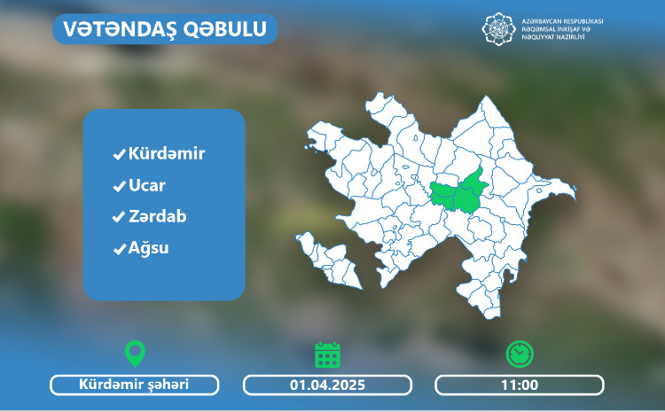 Nazir Rəşad Nəbiyev Kürdəmirdə vətəndaşları qəbul edəcək 