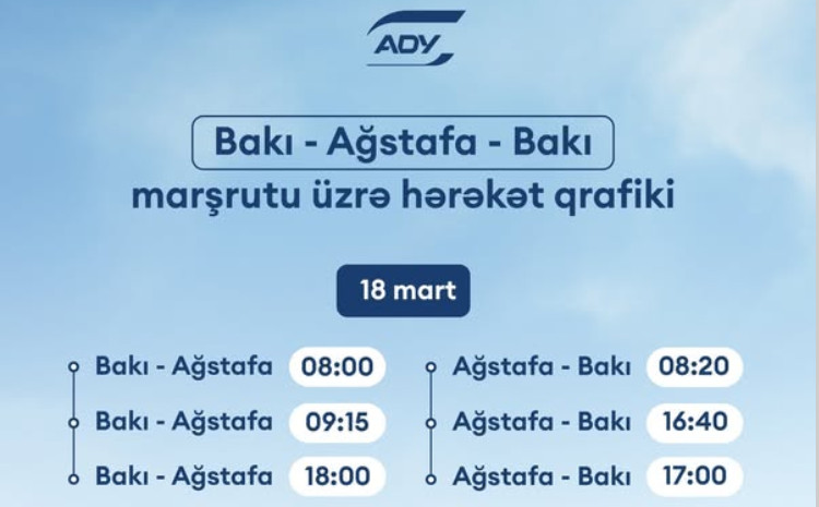 Bakı-Ağstafa-Bakı marşrutu üzrə əlavə qatar reysləri təyin edilib 
