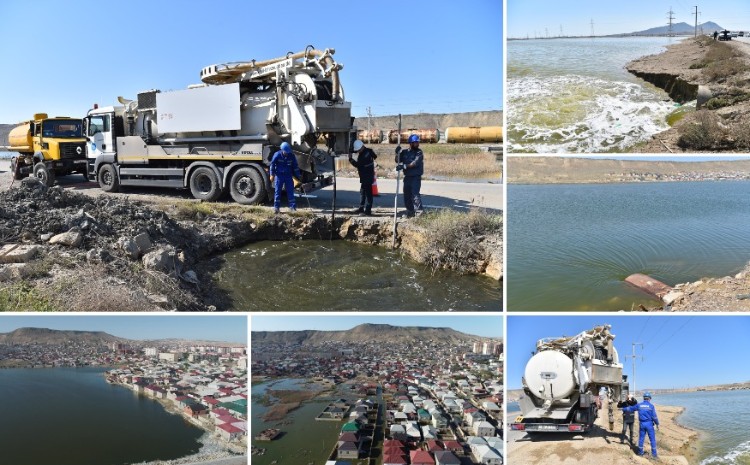 Lökbatan qəsəbəsində evlərin həyətləri sudan təmizlənir - VİDEO