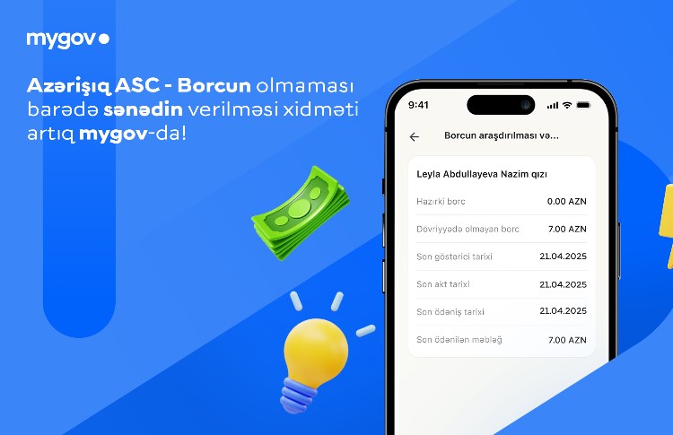Vətəndaşlar Azərişıq ASC-nin təqdim etdiyi borc barədə sənədi artıq tamamilə elektron formada əldə edə bilərlər 