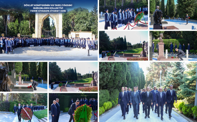 Dini Qurumlarla İş üzrə Dövlət Komitəsinin və tabeliyindəki qurumların kollektivi Fəxri xiyabanı ziyarət edib 