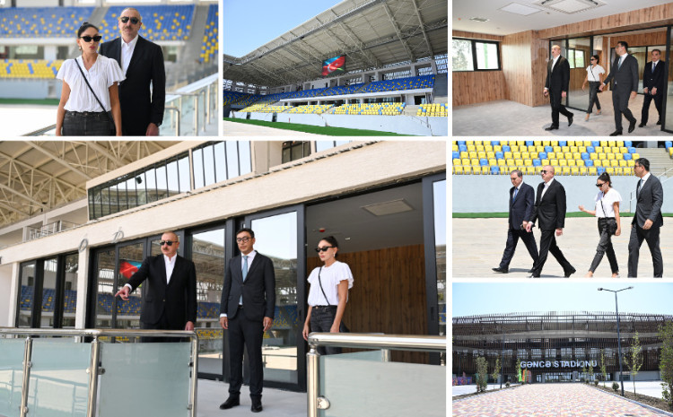 Prezident və birinci xanım Gəncə stadionunda tikinti işlərinin gedişi ilə tanış olublar 