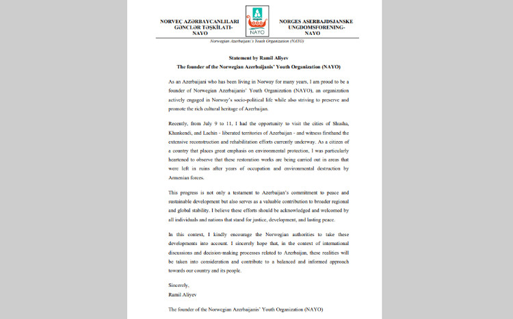 Заявление Молодежной организации азербайджанцев Норвегии 