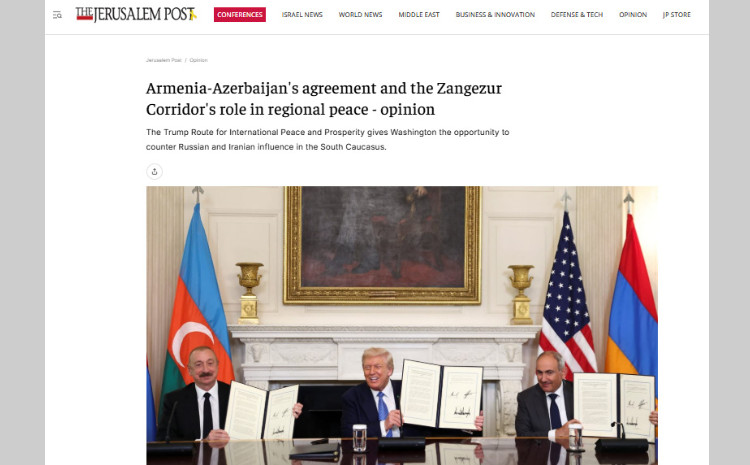 “The Jerusalem Post” Azərbaycan  Prezidentinin və Ermənistanın Baş nazirinin Vaşinqton görüşündən və Zəngəzur dəhlizindən yazıb 
