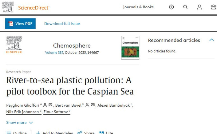 Xəzərin plastik çirklənməsi problemlərinə dair məqalə dərc edilib 