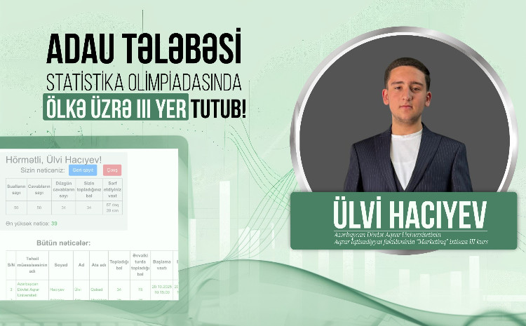ADAU tələbəsi Statistika olimpiadasında ölkə üzrə III yer tutub 