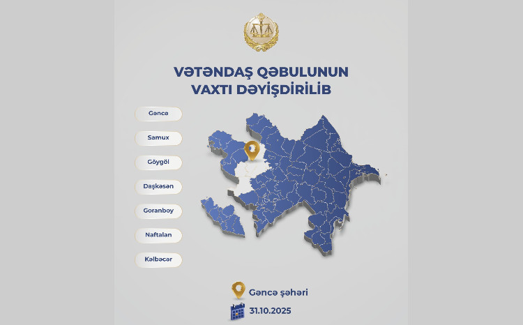 Nazir Fərid Əhmədovun Gəncədə keçirilməsi nəzərdə tutulan vətəndaş qəbulunun vaxtı dəyişib 