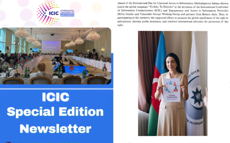 Azərbaycan Ombudsmanın informasiya əldə etmək hüququ üzrə fəaliyyəti ICIC-in xüsusi bülletenində dərc olundu 