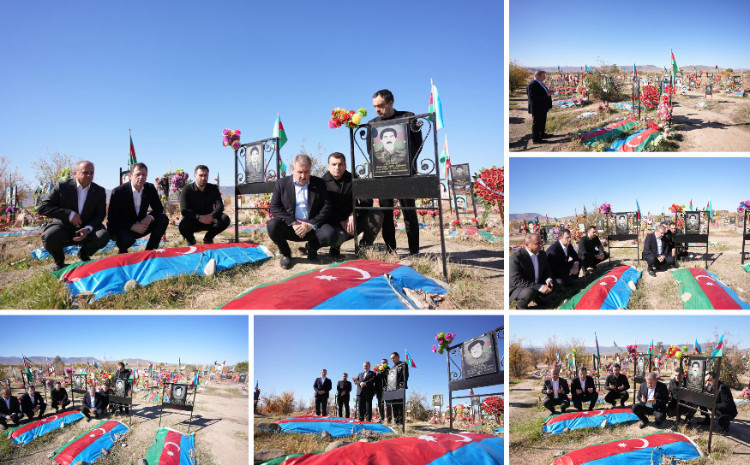 Türkiyəli partiya sədri Ağdam Şəhidlər Xiyabınını ziyarət etdi 