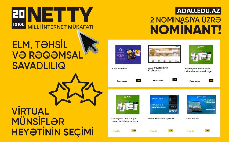 ADAU rəsmi saytı NETTY 2025-də iki nominasiya üzrə nominant elan edildi 