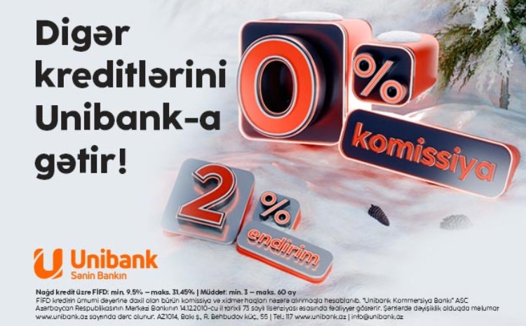Unibankdan Yeni ilin ilk kredit kampaniyası: 0 % komissiya və faizlərə endirim! 