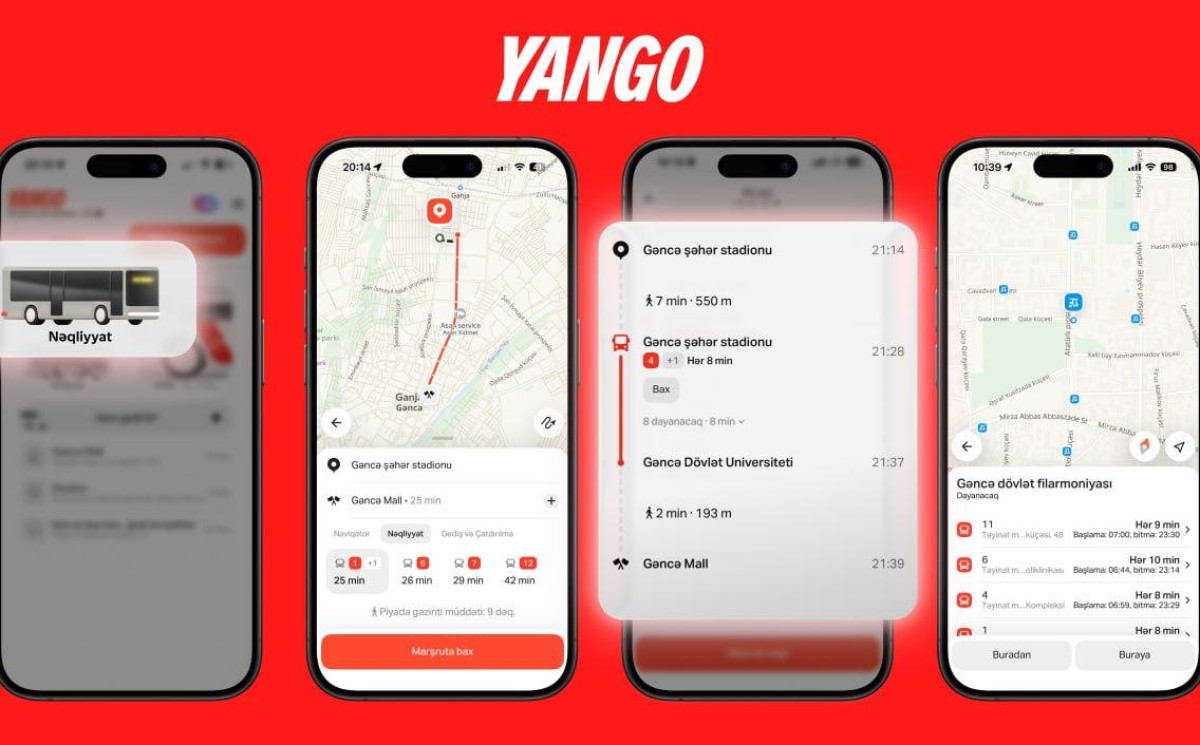 Gəncə sakinləri indi “Yango” tətbiqində ictimai nəqliyyat marşrutlarını planlaşdıra bilərlər 