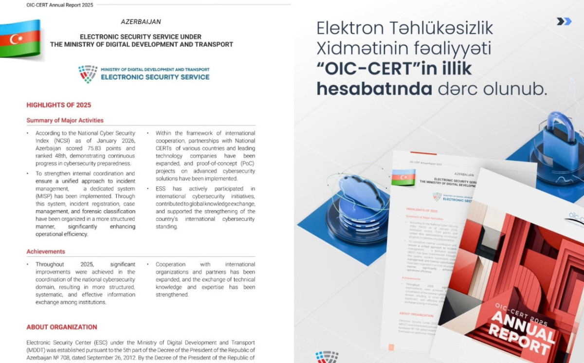 Elektron Təhlükəsizlik Xidmətinin fəaliyyəti “OIC-CERT”in illik hesabatında əksini tapıb 