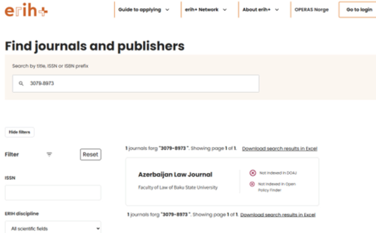 BSU’s Azerbaijan Law Journal Indexed in ERIH PLUS 