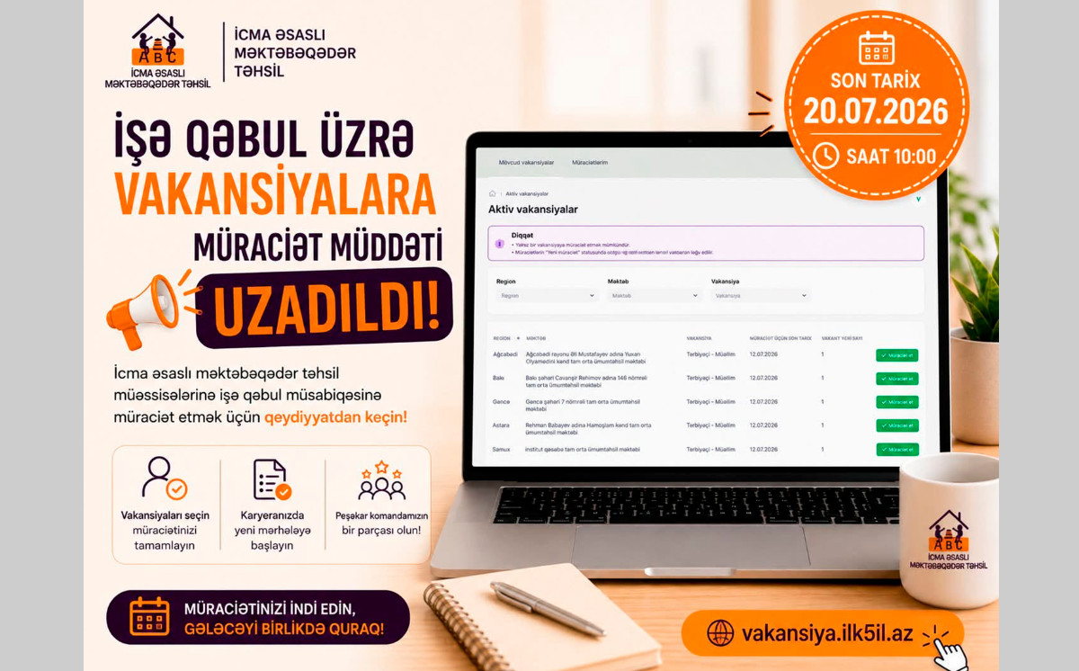 “İcma əsaslı məktəbəqədər təhsil” layihəsi üzrə tərbiyəçi-müəllim vakansiyalarına müraciət müddəti uzadılıb 