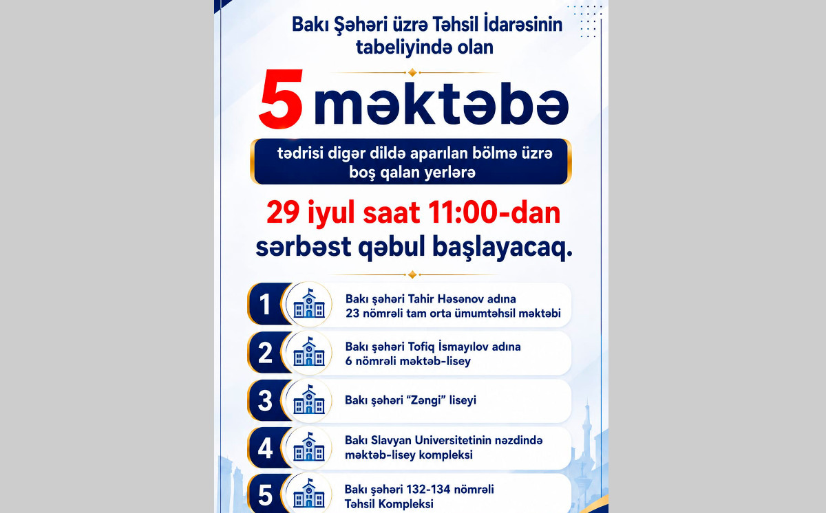 Valideynlərin nəzərinə: sərbəst qəbul başlayır 
