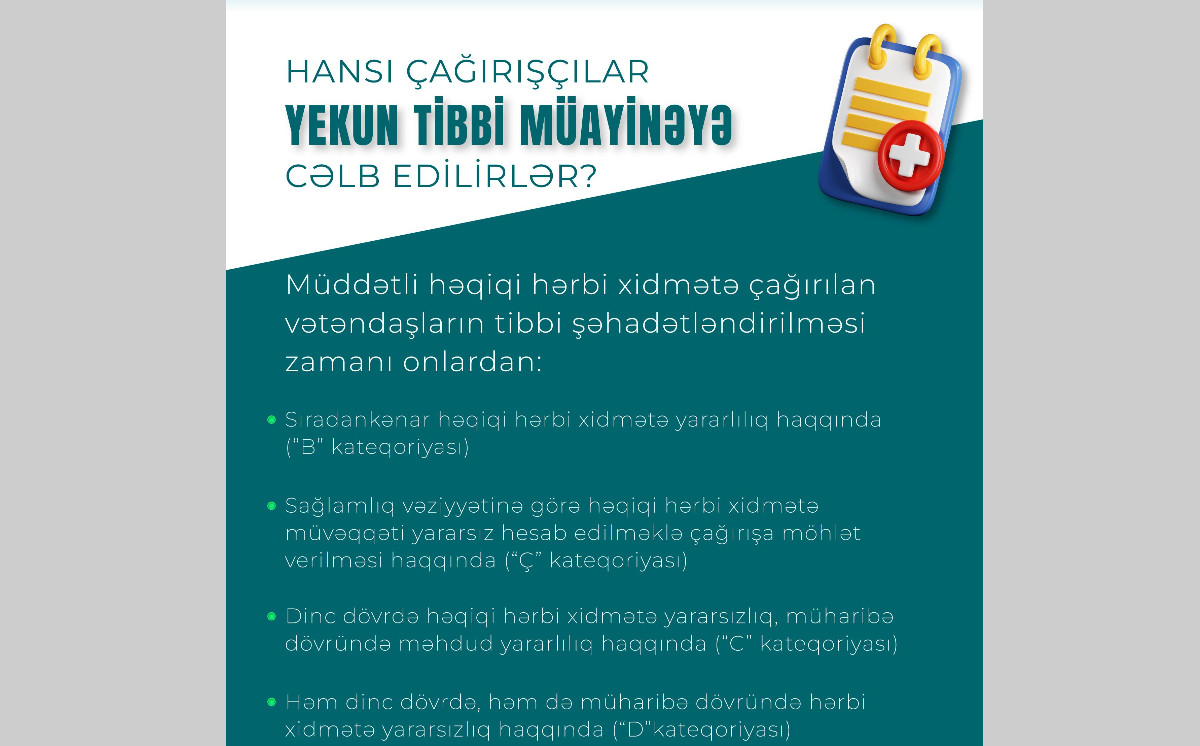 Hansı çağırışçılar yekun tibbi müayinəyə cəlb edilirlər? 