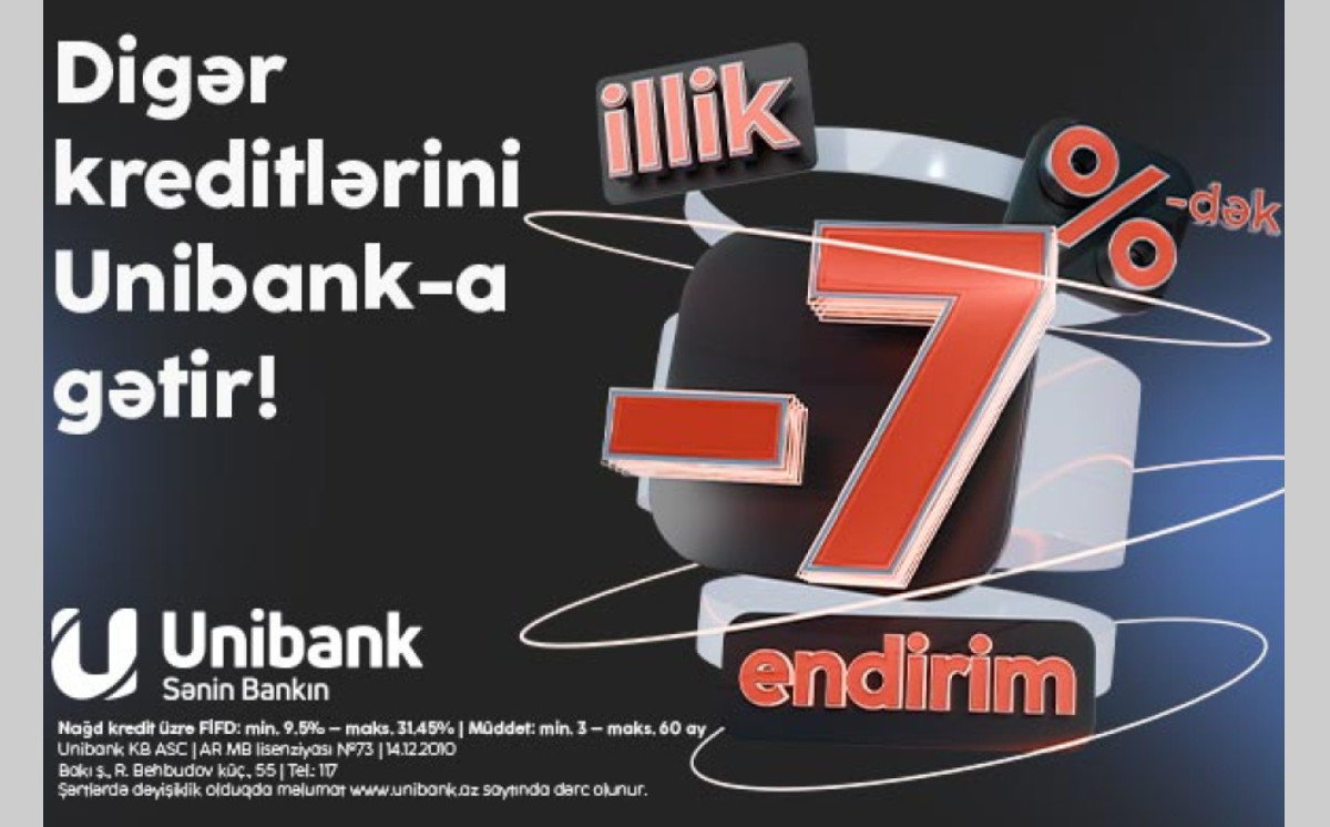 “Unibank”ın 7 faizədək endirimli kredit kampaniyası davam edir 